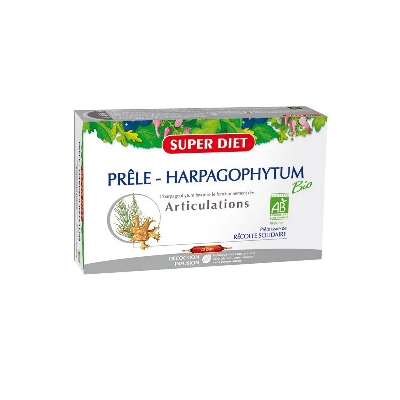 Super diet prêle harpagophytum bio 20 ampoules
