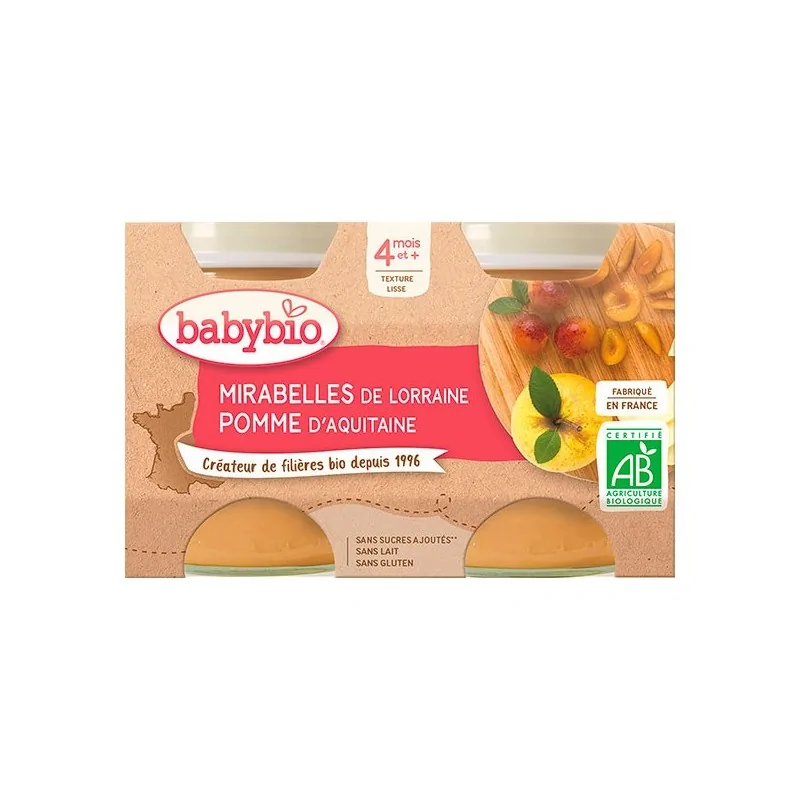 BABYBIO Petit Pot Mirabelle & Pomme 2x130g Bio