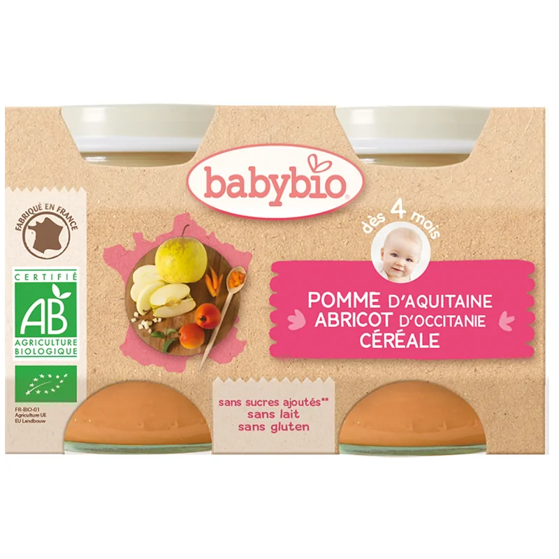 Babybio Pomme d’Aquitaine Abricot d’Occitanie Céréale 2X130G