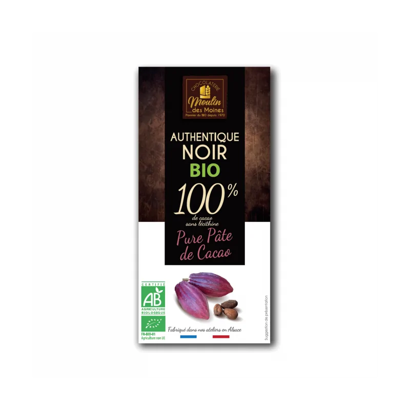 MOULIN DES MOINES TABLETTE DE CHOCOLAT 100% CACAO 100G