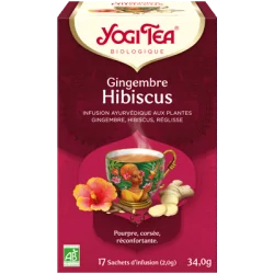 YOGI TEA Gingembre Hibiscus 17x2g (Hibiscus, réglisse, gingembre, menthe poivrée)
