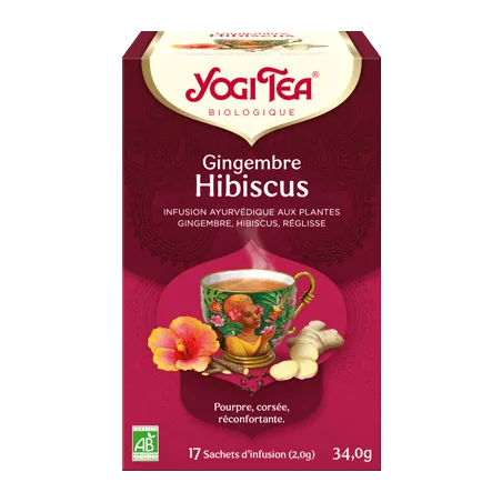 YOGI TEA Gingembre Hibiscus 17x2g (Hibiscus, réglisse, gingembre, menthe poivrée)