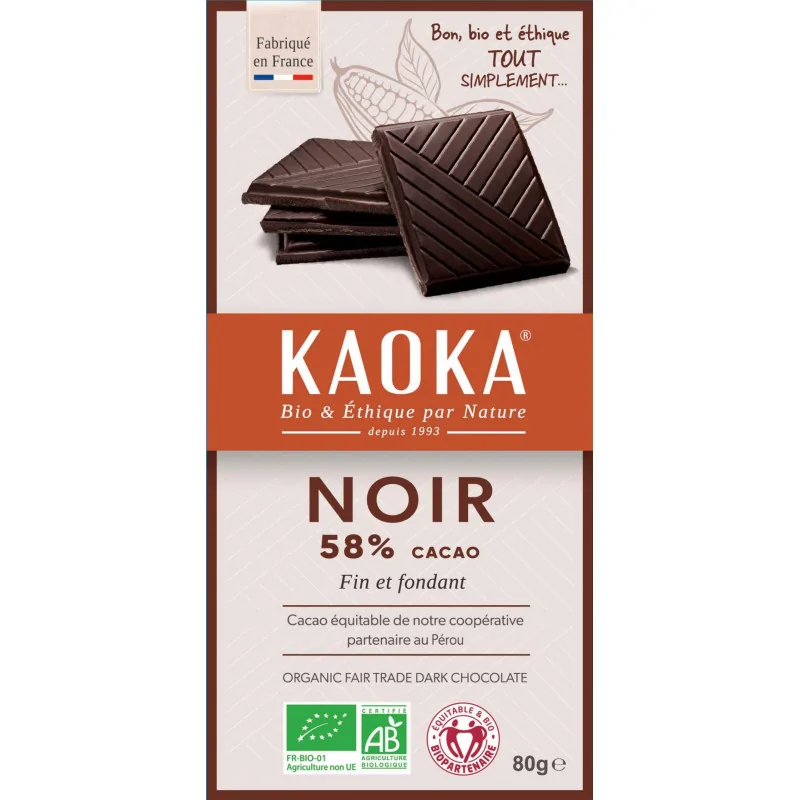 KAOKA TABLETTE DE CHOCOLAT NOIRE SIMPLY 58% 80G