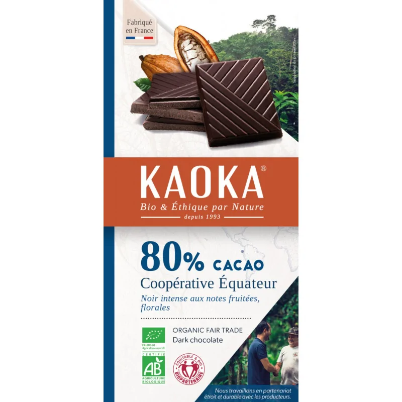 KAOKA TABLETTE DE CHOCOLAT NOIR 80% EQUATEUR 100G
