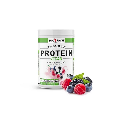 Eric Favre Protein Vegan Protéines Végétales Tri-Source Triple Berry (Fruit Rouge) Pot 500 g